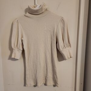 Who What Wear Ribbed Cream Turtleneck  Puffsleeve Top XS